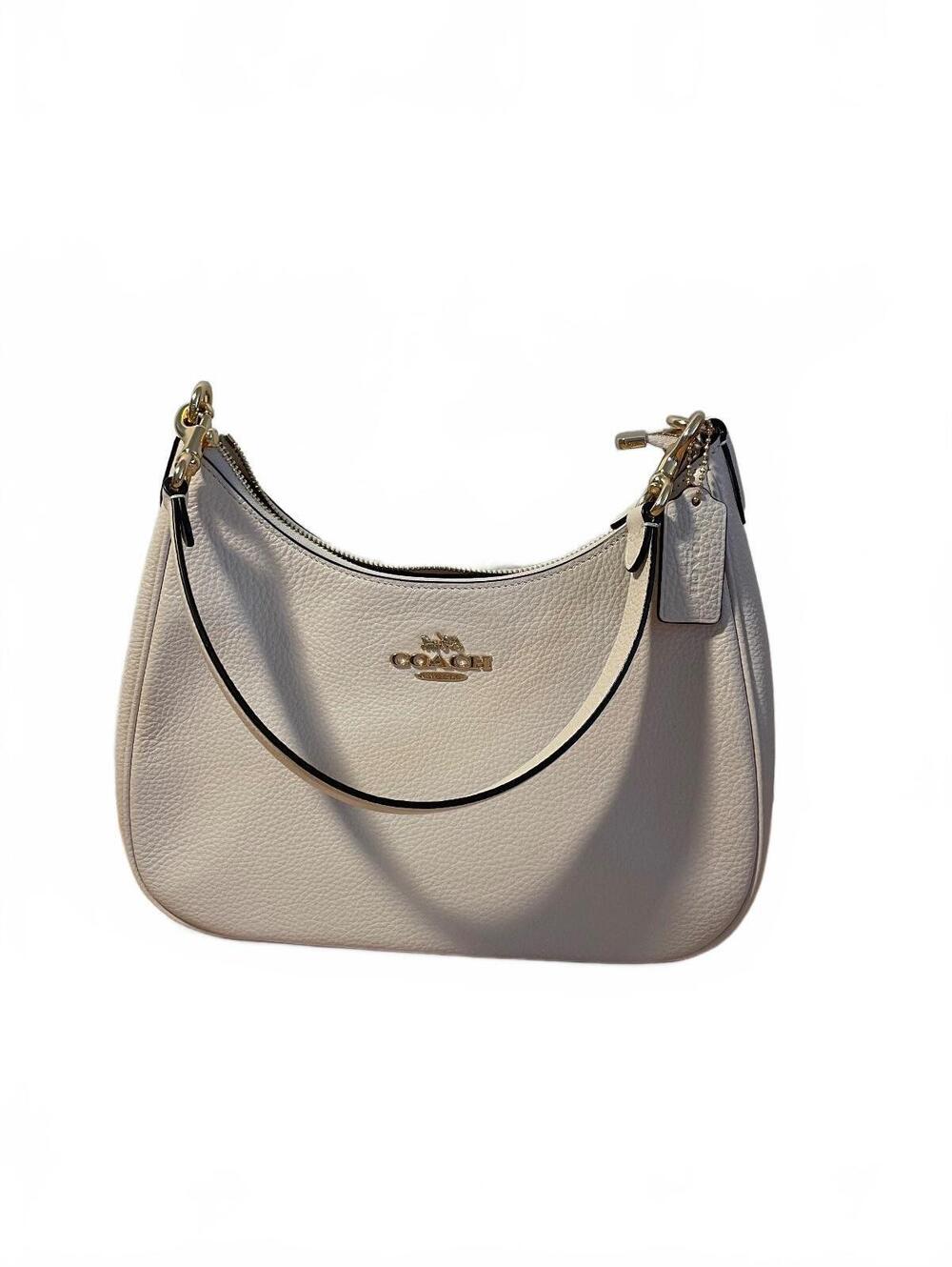 Coach teri hobo white pebbled leather shoulder bag with crossbody strap